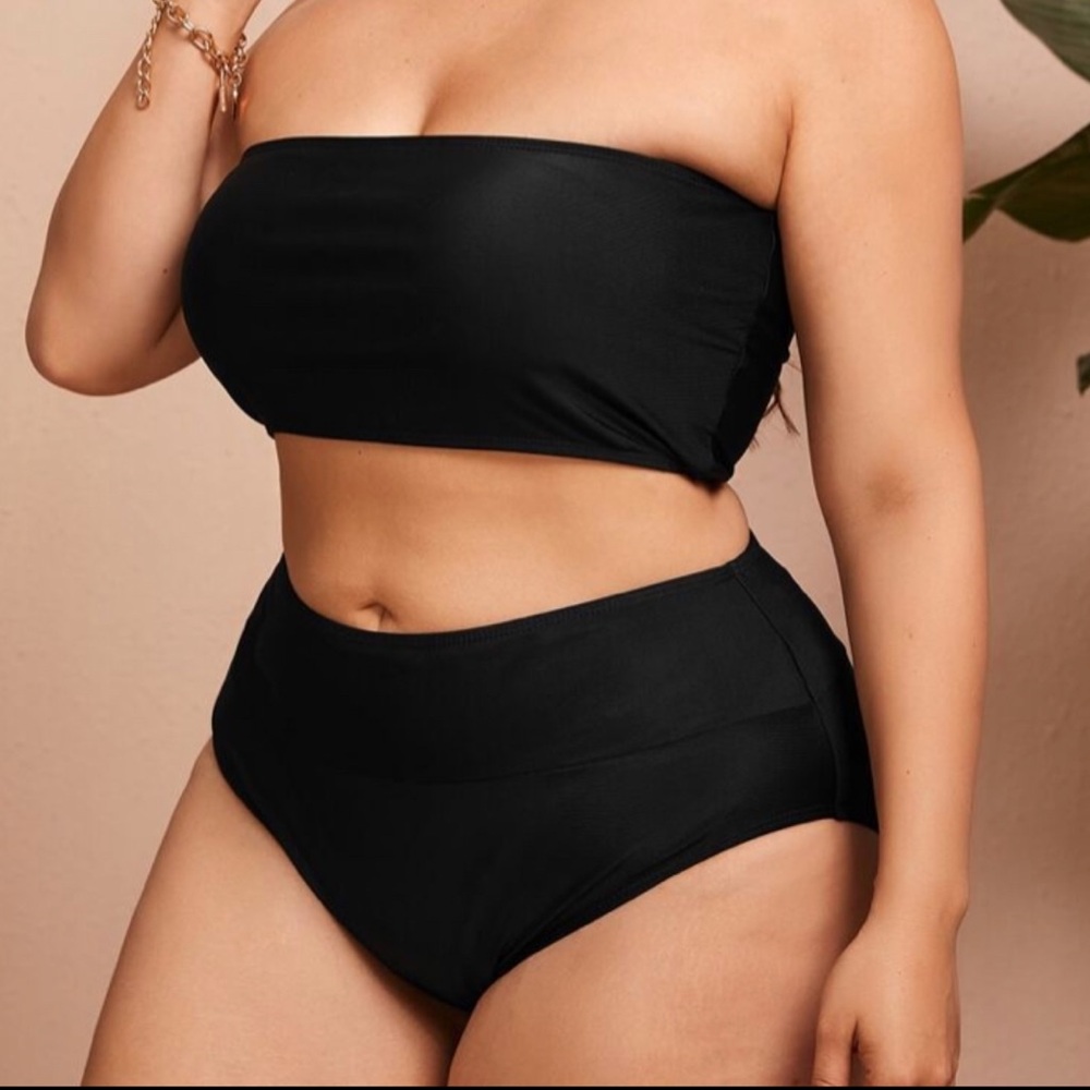 Plus size Bandeau High Waisted Bikini Swimsuit